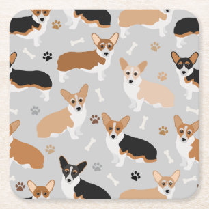 Corgi Dog Paws and Bones Square Paper Untersetzer