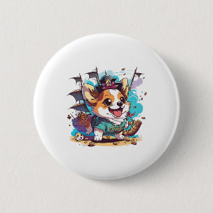 Corgi Dog Pirate Button