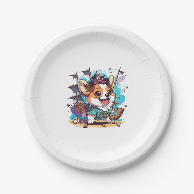 Corgi Dog Pirate Pappteller (Vorderseite)