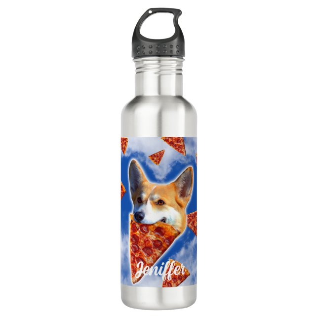 Corgi Dog Pizza essen Edelstahlflasche (Vorderseite)