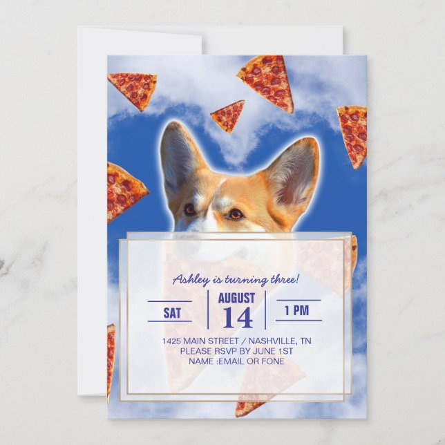 Corgi Dog Pizza essen Einladung (Vorderseite)