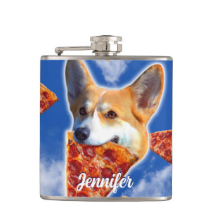 Corgi Dog Pizza essen Flachmann