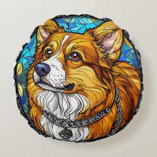 Corgi Dog Portrait Rundes Kissen
