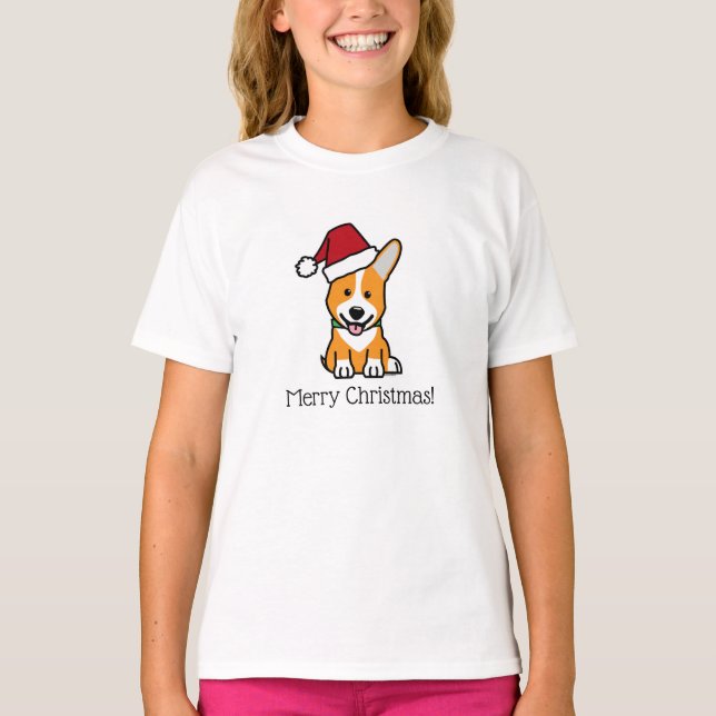 Corgi dog puppy Pembroke Welsh Christmas Santa hat T-Shirt (Vorderseite)