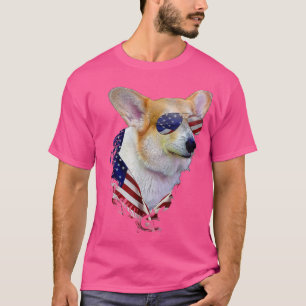 Corgi Dog Retro American USA Flag 4 Juli Pop Art C T-Shirt