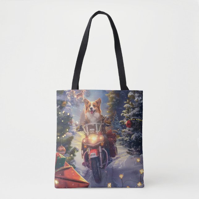 Corgi Dog Riding Motorrad Weihnachten (Vorderseite)