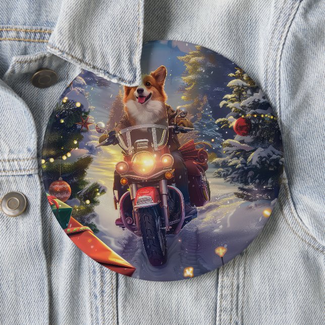 Corgi Dog Riding Motorrad Weihnachten Button (Beispiel)