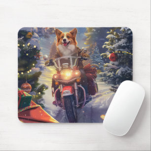 Corgi Dog Riding Motorrad Weihnachten Mousepad