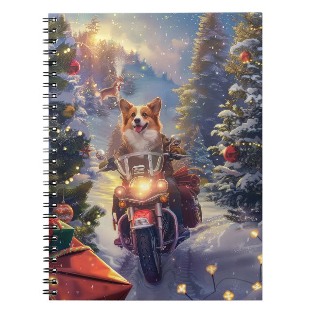 Corgi Dog Riding Motorrad Weihnachten Notizblock (Vorderseite)