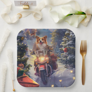 Corgi Dog Riding Motorrad Weihnachten Pappteller