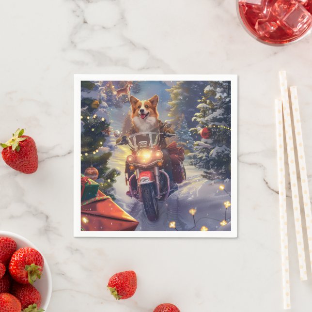 Corgi Dog Riding Motorrad Weihnachten Serviette (Beispiel)