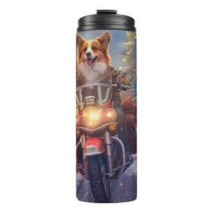 Corgi Dog Riding Motorrad Weihnachten Thermosbecher
