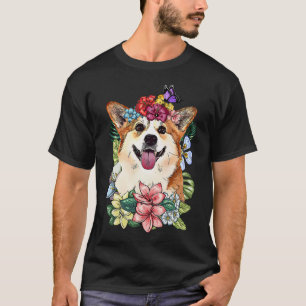 Corgi Dog Spring Botanical Plant Flower Floral-434 T-Shirt