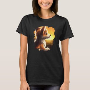 Corgi Dog Sunset Vintag Retro Corgis Hunde 1 T-Shirt
