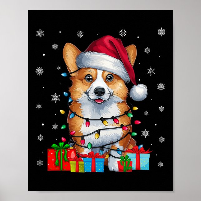 Corgi Dog Ugly Xmas Lights Weihnachtsmannmütze Cor Poster (Vorne)