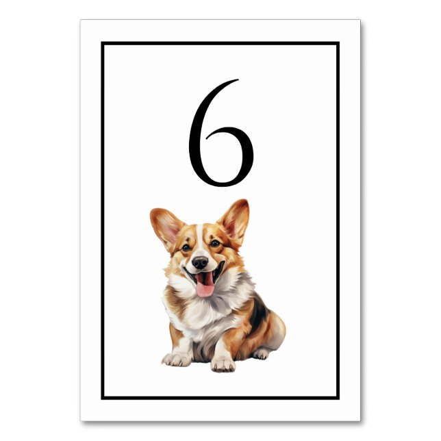 Corgi Dog Watercolor Table Number Tischnummer (Vorderseite)