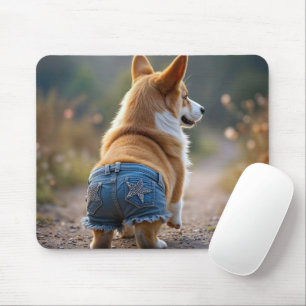 Corgi Dog Wearing Blue Jean Shorts Mousepad
