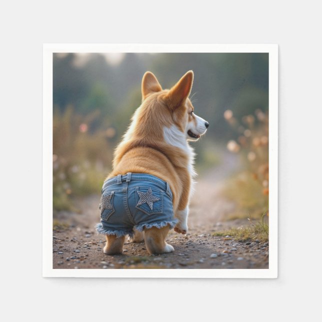 Corgi Dog Wearing Blue Jean Shorts Serviette (Vorderseite)