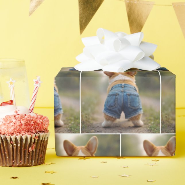 Corgi Dog Wearing Denim Shorts Geschenkpapier (Geburtstagsparty)