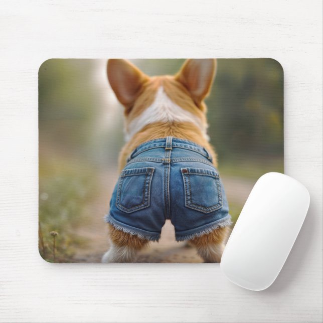 Corgi Dog Wearing Denim Shorts Mousepad (Mit Mouse)