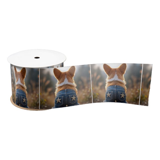 Corgi Dog Wearing Denim Shorts Satinband (Spule)