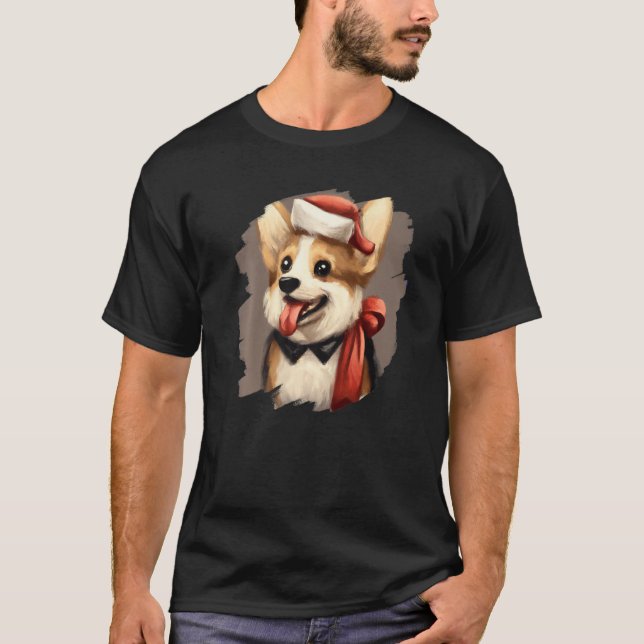 Corgi Dog Wearing Santa Claus Hat Cute  Christmas  T-Shirt (Vorderseite)