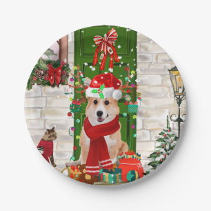 Corgi Dog Weihnachten Pappteller