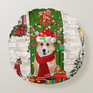 Corgi Dog Weihnachten Rundes Kissen