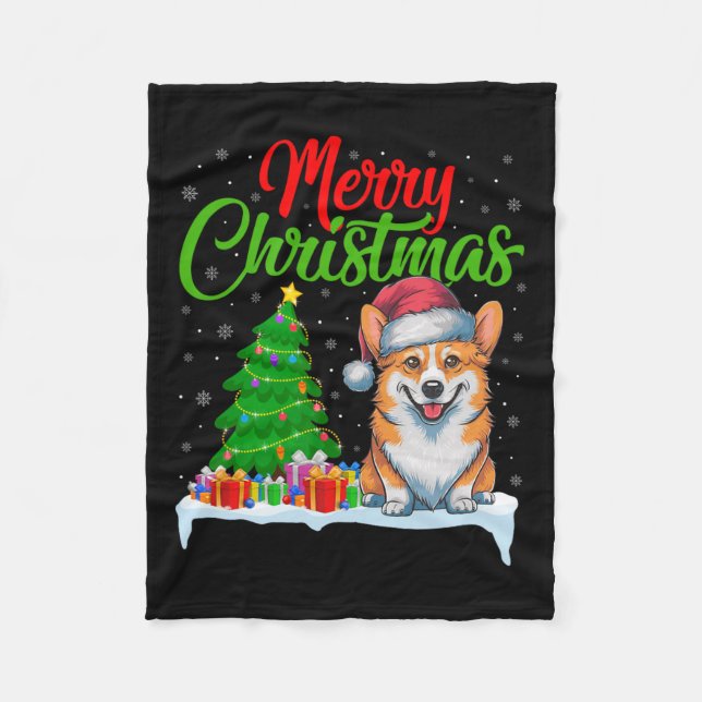 Corgi Dog Weihnachtsbaum Lichter Funny Xmas Corgi  Fleecedecke (Vorderseite)