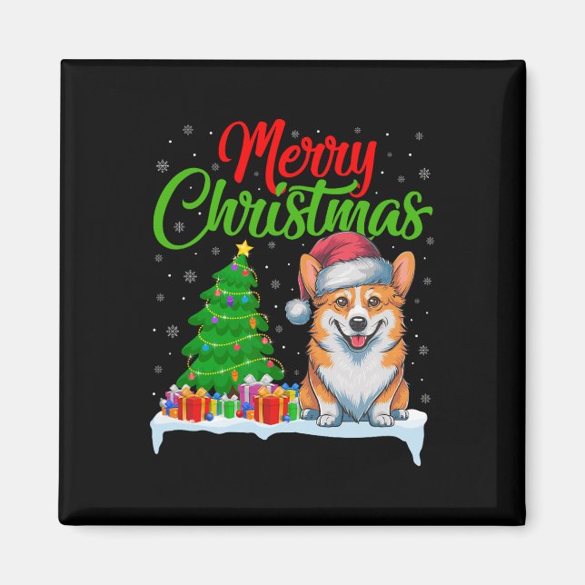 Corgi Dog Weihnachtsbaum Lichter Funny Xmas Corgi  Magnet (Vorne)