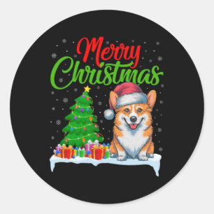 Corgi Dog Weihnachtsbaum Lichter Funny Xmas Corgi Runder Aufkleber