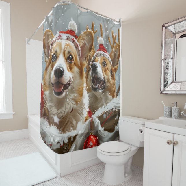 Corgi Dog Weihnachtsfest Duschvorhang (Beispiel)