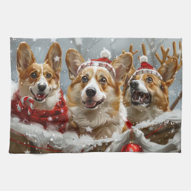Corgi Dog Weihnachtsfest Geschirrtuch (Horizontal)