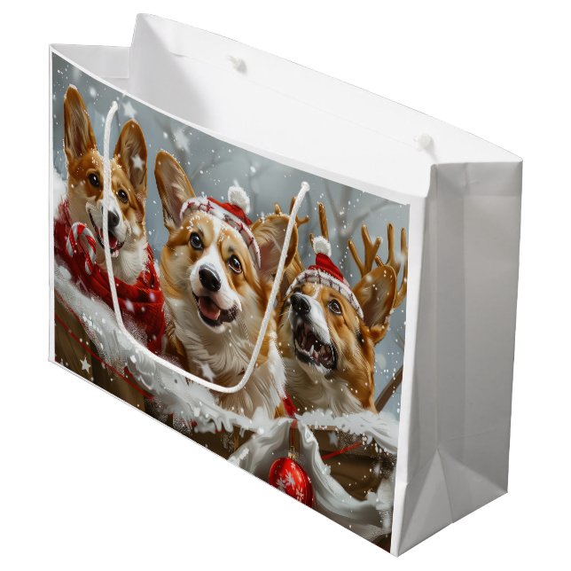 Corgi Dog Weihnachtsfest Große Geschenktüte (Vorderseite Schrägansicht)