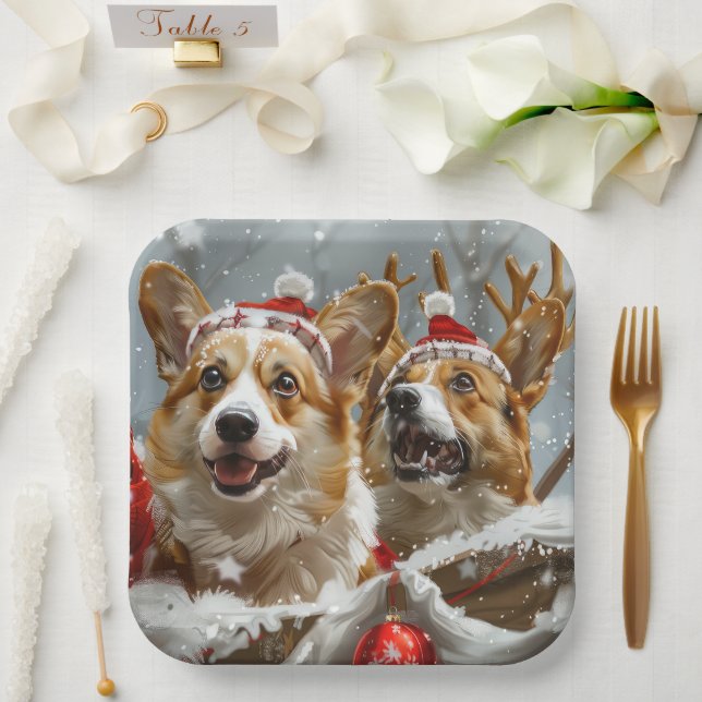 Corgi Dog Weihnachtsfest Pappteller (Hochzeit)