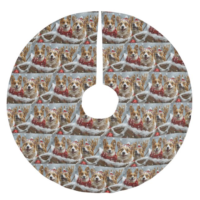 Corgi Dog Weihnachtsfest Polyester Weihnachtsbaumdecke (Vorderseite)