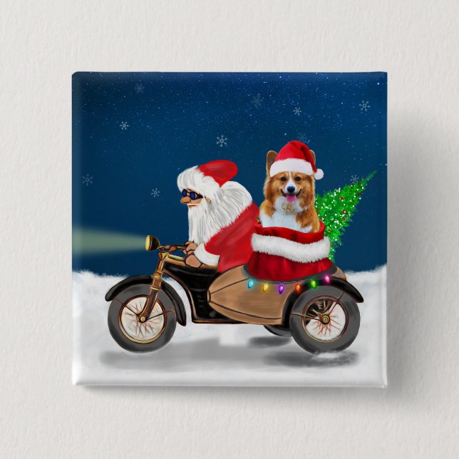 Corgi Dog Weihnachtsmann  Button (Vorderseite)
