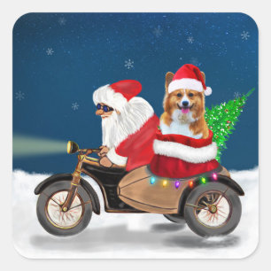 Corgi Dog Weihnachtsmann Quadratischer Aufkleber