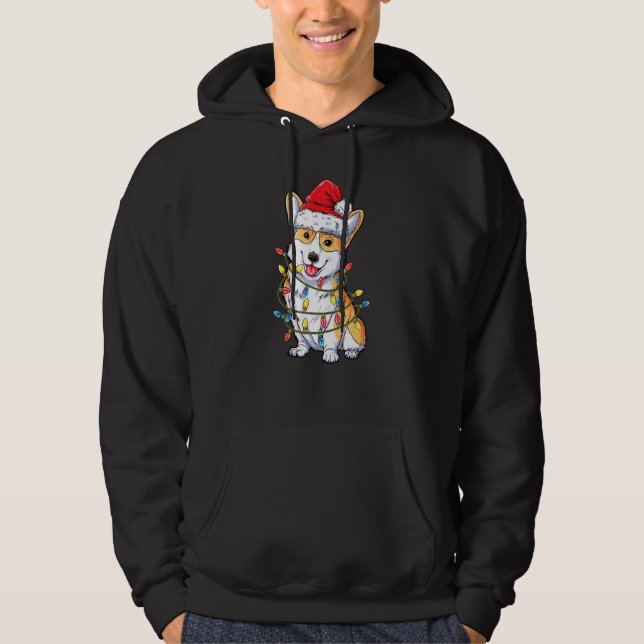 Corgi Dog Weihnachtsmannmütze Weihnachtslicht Helf Hoodie (Vorderseite)
