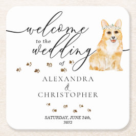 Corgi Dog Welpe Willkommen bei der Hochzeit Rechteckiger Pappuntersetzer