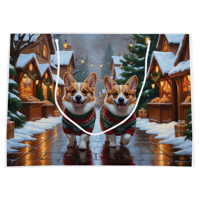 Corgi Dogs Christmas Snow Holiday Große Geschenktüte (Vorderseite)