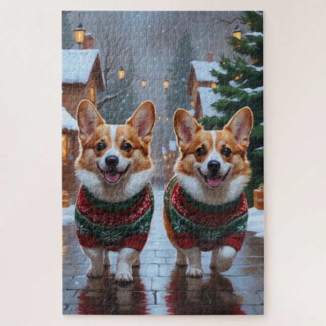 Corgi Dogs Christmas Snow Holiday Puzzle (Vertikal)