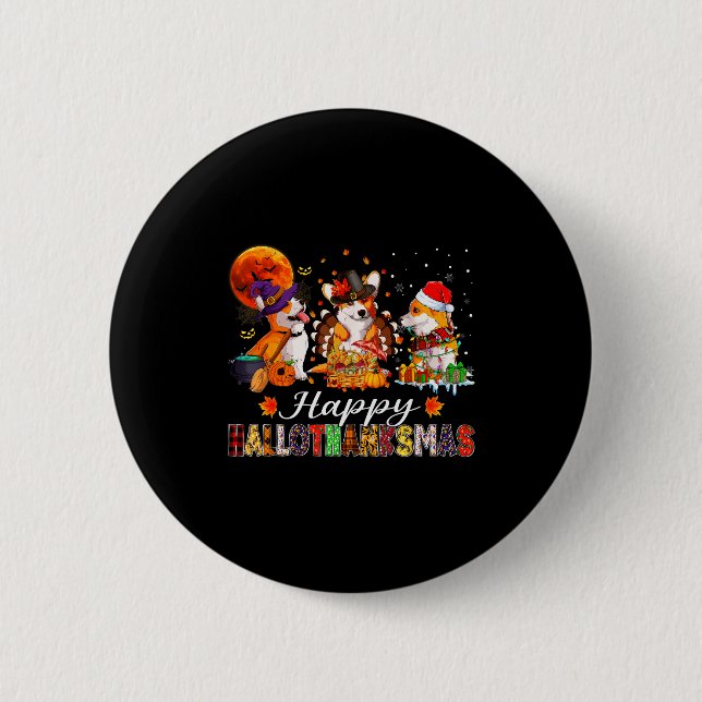 Corgi Dogs Halloween Thanksgiving Christmas Hallot Button (Vorderseite)