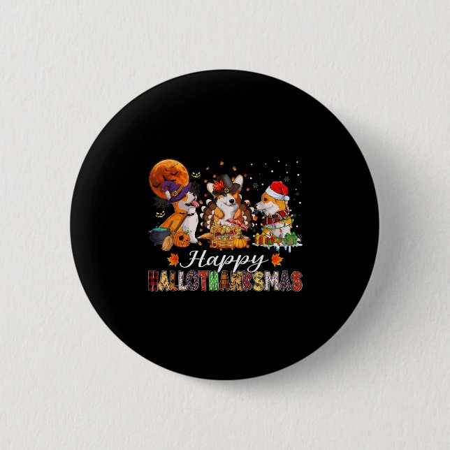 Corgi Dogs Halloween Thanksgiving Christmas Hallot Button (Vorderseite)