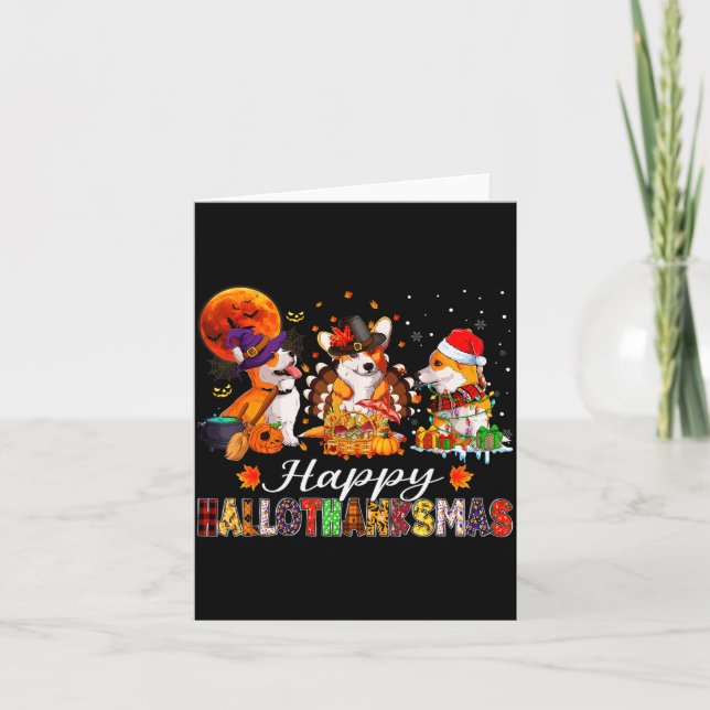 Corgi Dogs Halloween Thanksgiving Christmas Hallot Karte (Vorderseite)