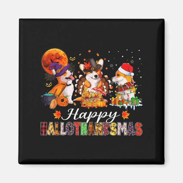Corgi Dogs Halloween Thanksgiving Christmas Hallot Magnet (Vorne)