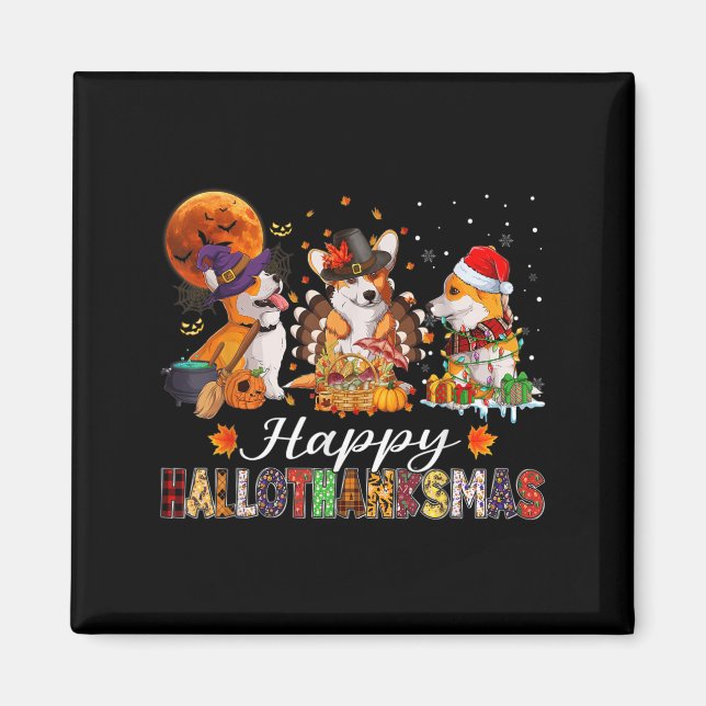 Corgi Dogs Halloween Thanksgiving Christmas Hallot Magnet (Vorne)