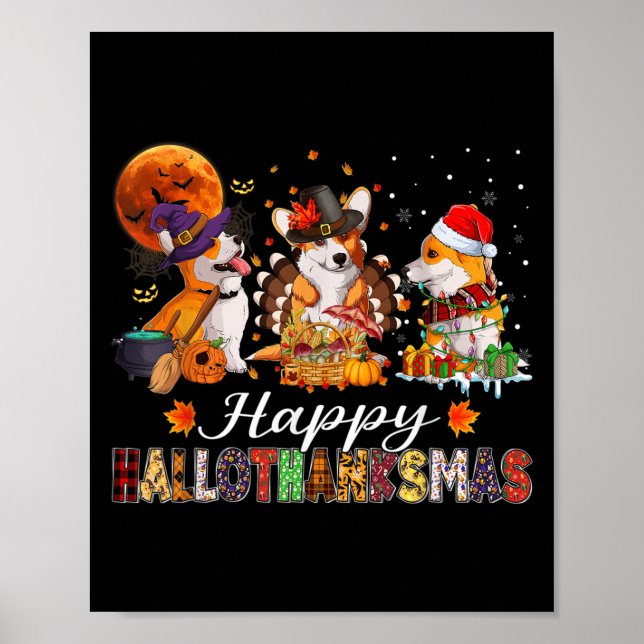 Corgi Dogs Halloween Thanksgiving Christmas Hallot Poster (Vorne)