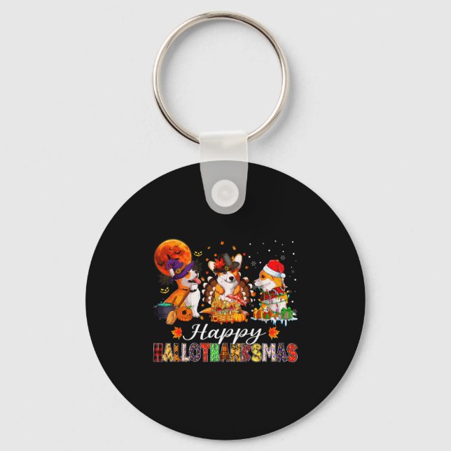 Corgi Dogs Halloween Thanksgiving Christmas Hallot Schlüsselanhänger (Vorderseite)