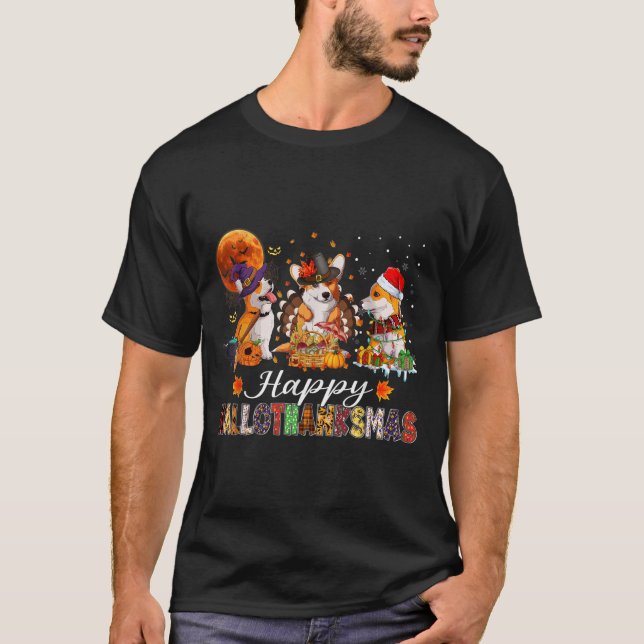Corgi Dogs Halloween Thanksgiving Christmas Hallot T-Shirt (Vorderseite)